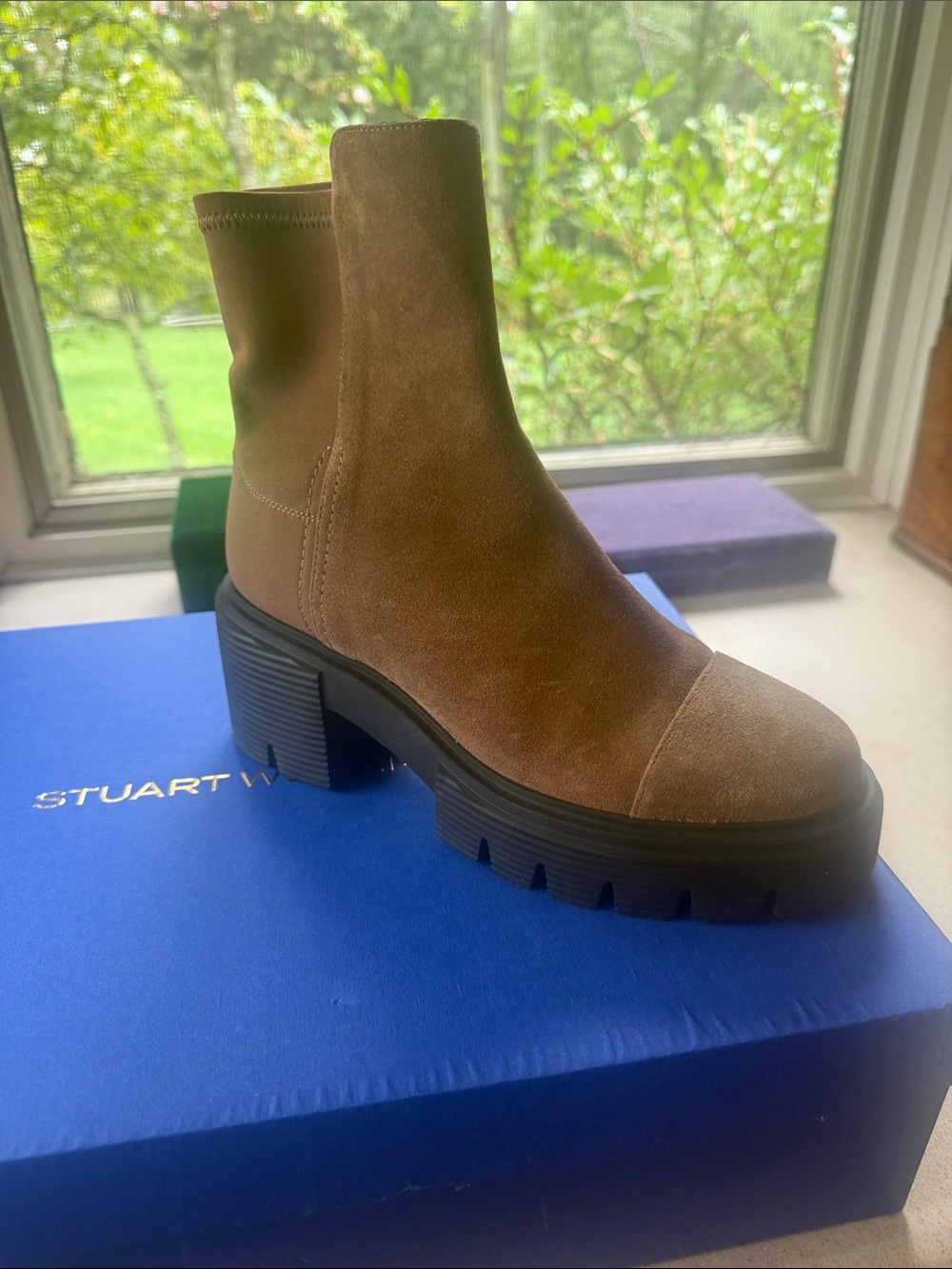 Stuart Weitzman Tan Suede Lug Sole Ankle Boot
